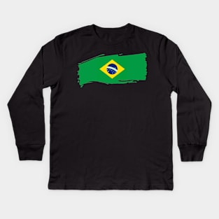 Brasil painted flag Kids Long Sleeve T-Shirt